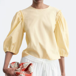 Balloon-Sleeve Jacquard Blouse Yellow