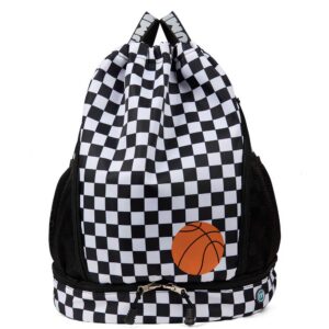 Boys Basketball-Themed Checkered Water-Resistant Camp Backpack