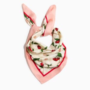 Cherry-Print Silk-Blend Scarf Cream