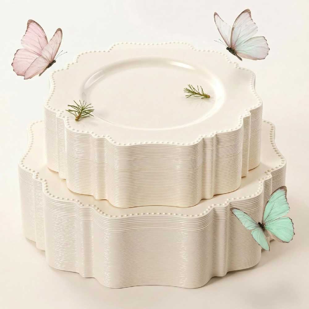 COLOSUS 60pcs Ivory Plastic Plates -Elegant Plastic Plates
