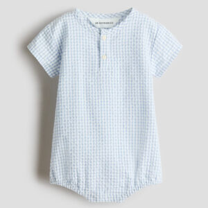 Cotton Seersucker Romper Suit Light blue/checked