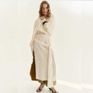 Crochet-Look Tunic Dress Light beige