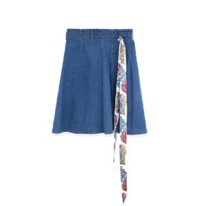 Denim Pleat Kilt Skirt With Tie
