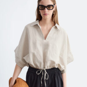 Drawstring Cropped Top Beige