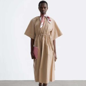 Drawstring Midi Dress Beige