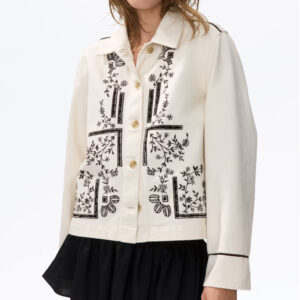 Embroidered Twill Jacket Light beige/flowers