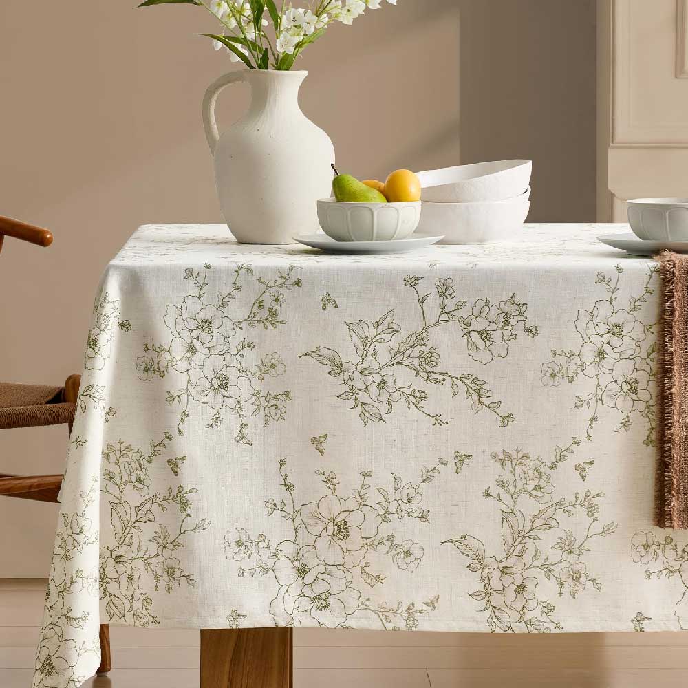 Farmhouse Green Floral Tablecloth