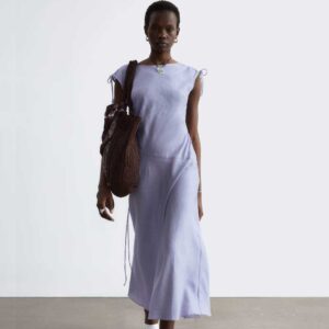 Flared Linen Midi Dress Lilac