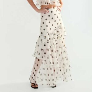 Flounced Skirt White/dotted