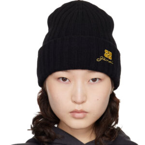 GANNI Black Wool Knit Beanie