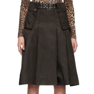 GANNI Brown Duchesse Nylon Pleated Midi Skirt