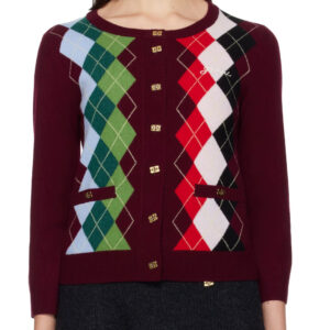 GANNI Burgundy Check Cardigan
