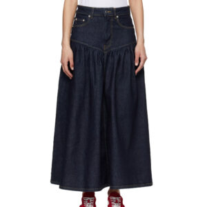 GANNI Navy Stretch Denim Midi Skirt