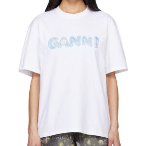 GANNI White Heavy Cotton Relaxed Fit 'Ganni' T-shirt