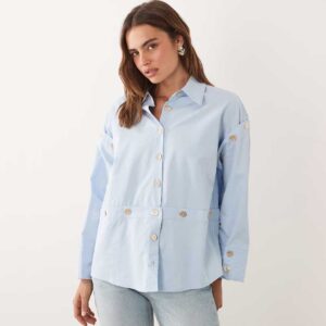 Ghospell cotton blend multi-wear button placket long sleeve shirt