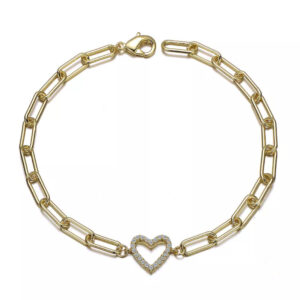 GiGiGirl 14K Gold Plated Cubic Zirconia Open Heart Halo Paperclip Link Bracelet