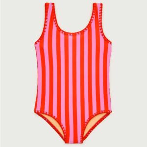 Girls' crochet-stitch one-piece swimsuit in prints