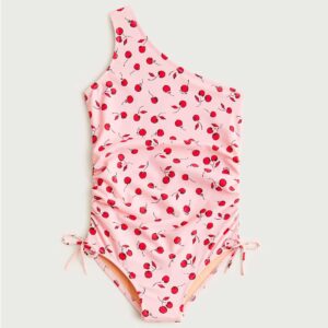 Girls' ruched one-shoulder one-piece swimsuit
