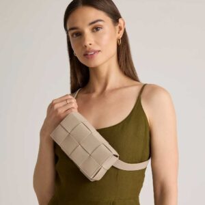 Italian Leather Handwoven Box Belt Bag Taupe