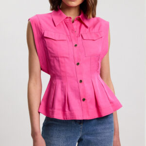 KarenMillen Premium Viscose Linen Topstitch Woven Blouse