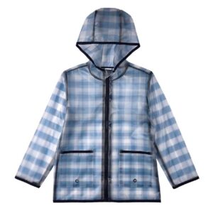Kids "Checkmate" Checkered Raincoat with Self-Storage Pouch Navy