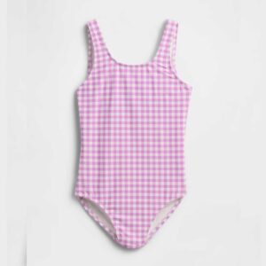 Kids Cross-Back One-Piece Swimsuit Neon Pink Glow