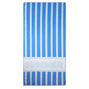 Kids "Summer"-Graphic Striped Cotton-Blend Terry Camp Beach Towel Blue