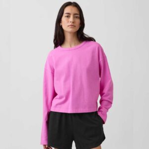 Knit Oversized Crop T-Shirt Neon Pink Glow