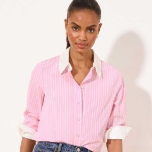 Lipsy Pink Stripe White Collar Poplin Shirt