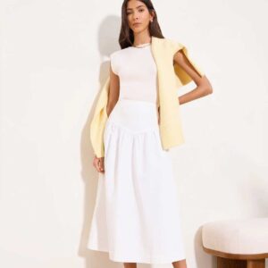 Lipsy White Denim Dropped Waist Midi Skirt