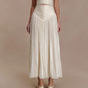 Makena Gathered Midi Skirt - Opal White