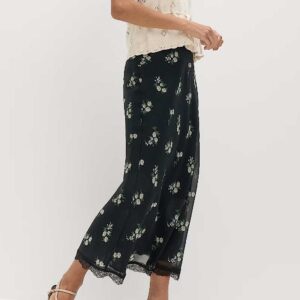 M&S Floral Lace Detail Midi Slip Skirt