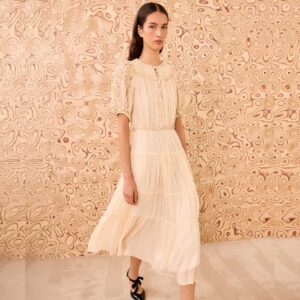 Nan Silk Short Sleeve Midi Dress Chantilly