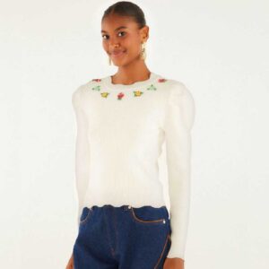 off-white flower embroidery knit top