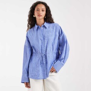 & Other Stories cinch waist pure cotton shirt in blue stripes