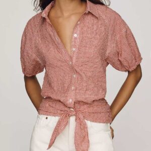 Pilcro Puff-Sleeve Tie-Front Top
