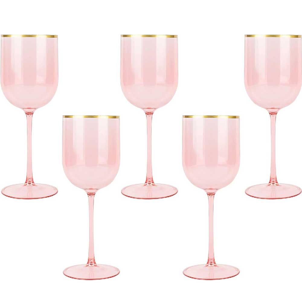 PLASTICPRO Pink Wine Cup with Gold rim Plastic Wine Glasses Set