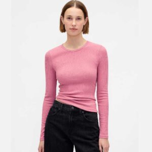 Pointelle Rib T-Shirt Pink