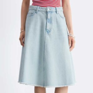 Raw-Edge Denim Skirt Light Blue