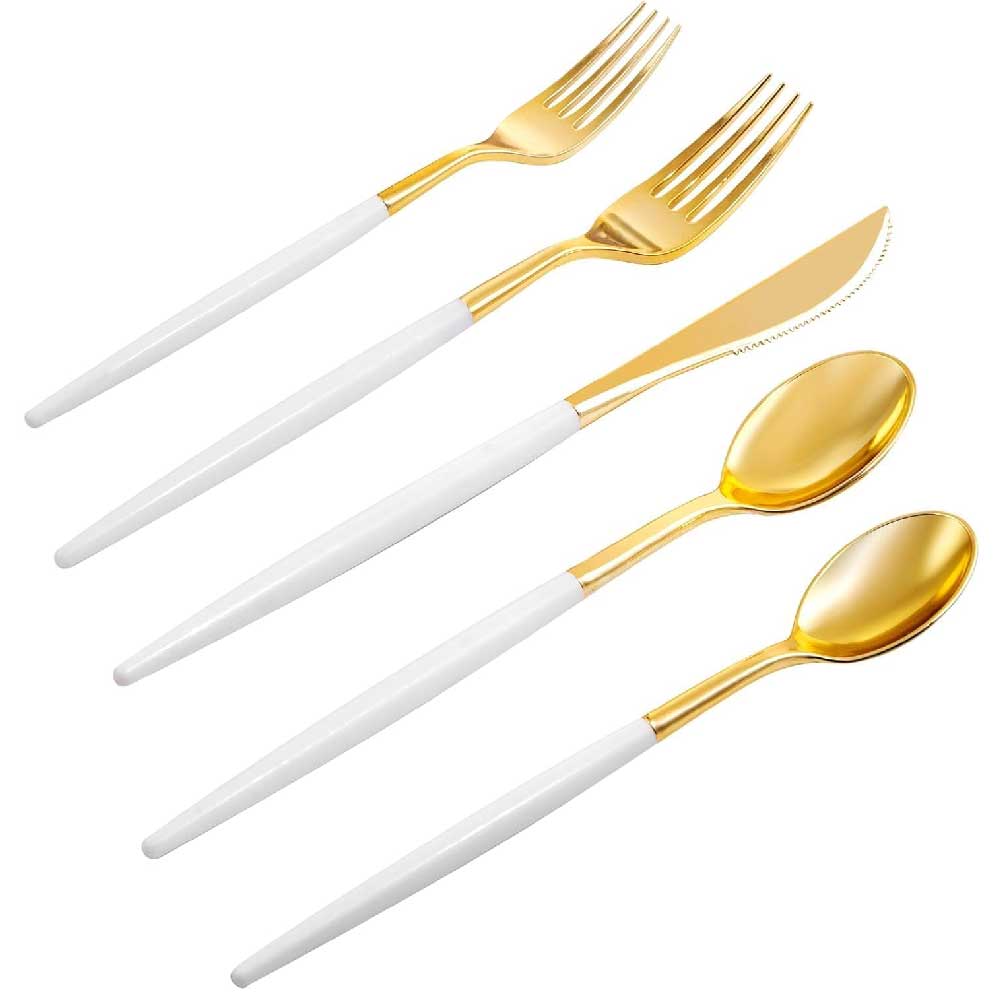 Rubtlamp 96Pcs Gold Plastic Silverware