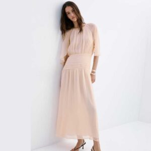 Ruched chiffon dress Pale Pink