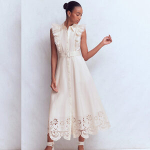 Ruffle Bodice Shirt Dress White Broderie Trim