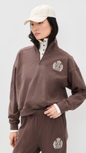 Sporty & Rich NY Crest Embroidered Quarter Zip Sweatshirt