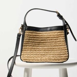 Straw-Detail Crossbody Bag Beige/black