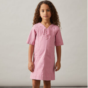 Tia 9-13 yrs Lace-Up Detail Denim Dress in Pink