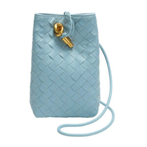 Tiffany & Fred Paris Handwoven Leather Mini Bucket Bag blue