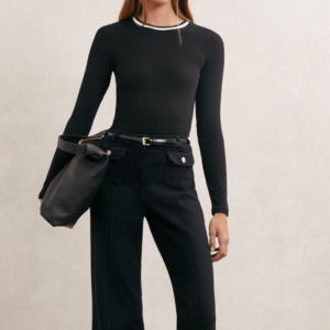 Tilly Cotton Rib Tipped Long-Sleeve T-Shirt in Black/White