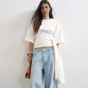 Topshop wrap waist tie detail top in ivory
