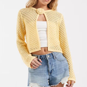 Vero Moda crochet knit cardigan with floral corsage