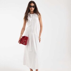 Vero Moda Tall poplin pleated waist sleeveless midaxi dress